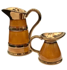 Pair - Vintage Lord Nelson Pottery Copper and Caramel Enamel Pitchers (1968-70)