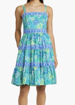 Lilly Pulitzer Cassidee Dress 4 Botanical Green In A Flutter Tiered Cotton Mini