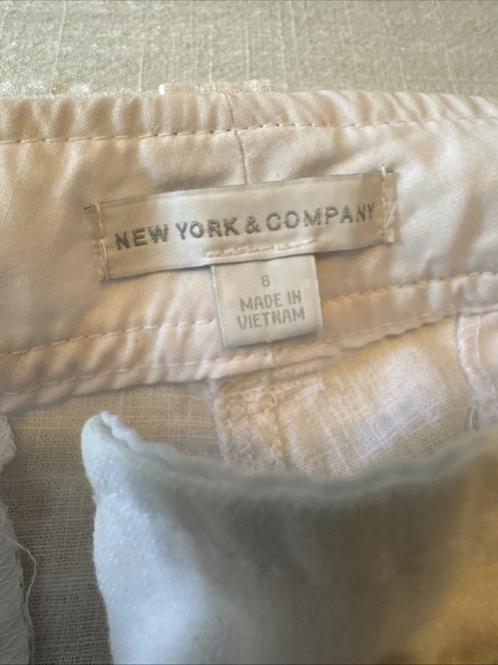 Pantalones cómodos boho de playa de pierna ancha mezcla de lino New York & Co para mujer talla 8” Foto 3 de 4