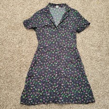 Gap Shirtdress Shirt Dress Black Floral 90s Collared Mini Button Up Size Small