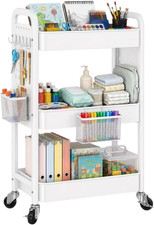 Three-Tier Metal Rolling Cart with Pegboard - Versatile Storage Organizer
