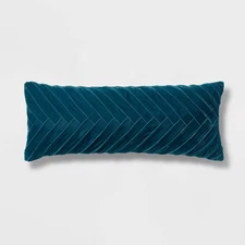 Oversized Oblong Pleated Velvet Decorative Throw Pillow Dark Teal Blue -