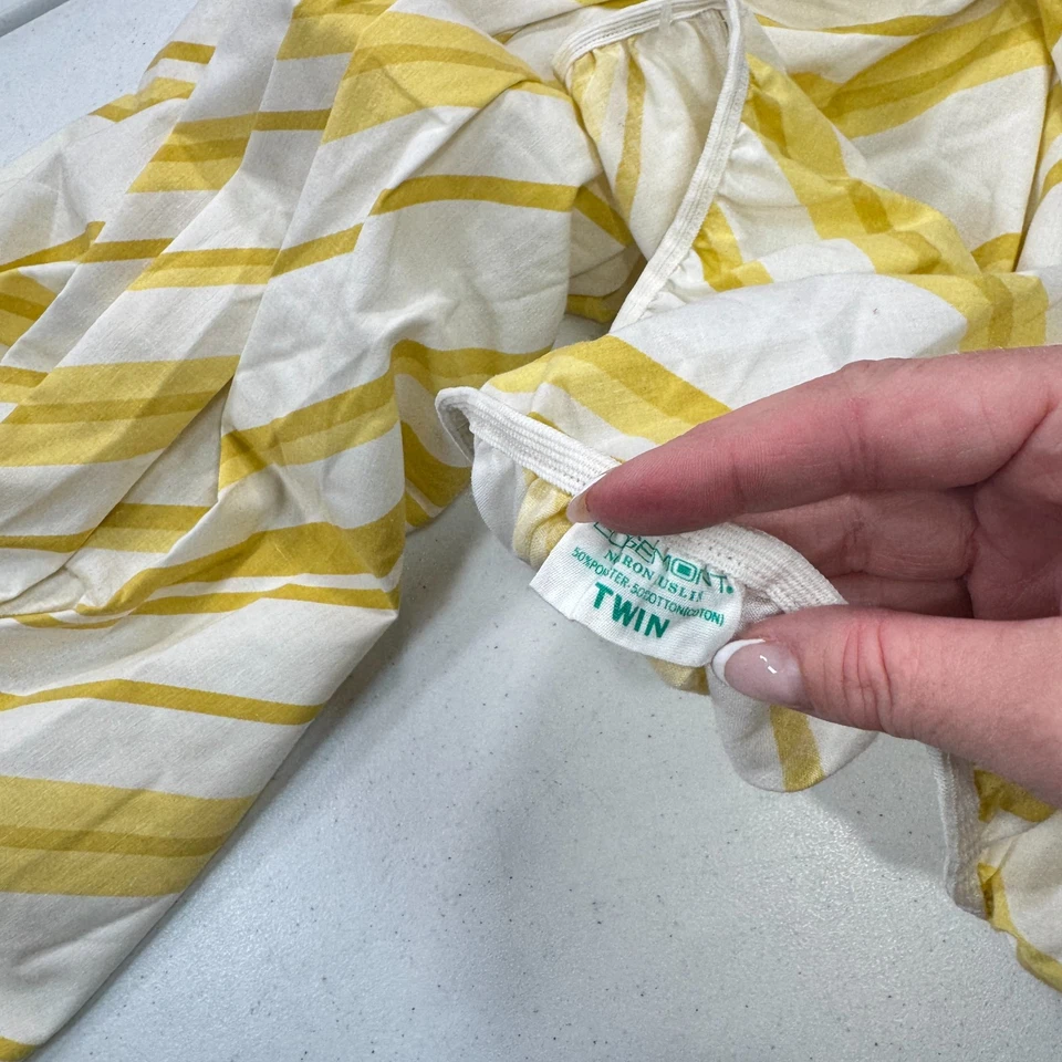 Vintage edgemont twin fitted Sheet yellow diagonal stripes blend mcm retro - Image 4 of 4