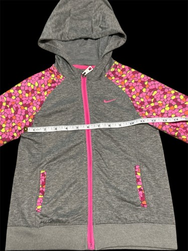 Nike Dri-Fit Girls Zip Up Hoodie / Jacket With pink Rock Pattern On Arms Size 6 - Picture 4 of 6