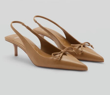 NEW MANGO MNG TAN BOW DETAIL POINTED TOE KITTEN HEEL SHOES 36 US 6