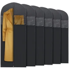 60" Black Garment Bags 6 Pack Suit & Dress Cover for Travel & Closet Storage