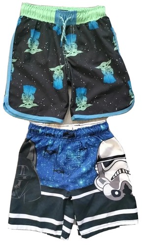 2x STAR WARS Boy's XS 4/5 Blue Swim Suits/Trunks/Board Shorts Yoda Grogu Vader - Picture 2 of 24