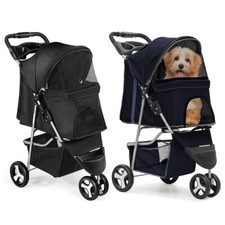 3-Wheel Foldable Pet Strollers Cat Dog Cage Stroller Portable with Hold Cup