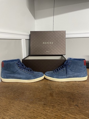 Gucci Trainers Sneaker High Top Shoes Suede Size 10G Which Is An 11 Mens Blue - Picture 3 of 9