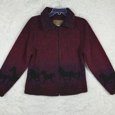 Bear Ridge Womens Jacket Red Sunset Wool Blend Horses Burgundy Western Usa S