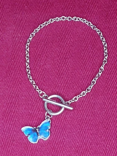 [MULTI QTY] NEW Blue Butterfly Charm Bracelet~Jewelry~Silver Tone Chain 7.5" NIB