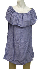 ZARA Off Shoulder Casual Mini Dress Basic Blue Linen Chambray Size Small