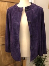 Vintage Purple Suede Jacket Classic Timeless Collarless Size 16 Wardrobe