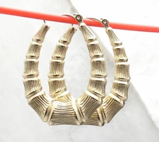 1 1/8" Graduated Oval Bamboo Hoop Earrings REAL 10K Yellow Gold 
