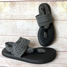 Sanuk Yoga Mat Sling Wrap Fabric Black  Gray Congo Flip Flops Sandals Women's 9