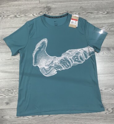 Nike Dri-FIT UV Run Division Miler T-Shirt Size L Bone Mineral Teal  Reflective UK - Main Image