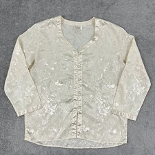 VTG VICTORIAS SECRET Shirt Women Medium Ivory Gold Label Floral Pajama Sleep Top