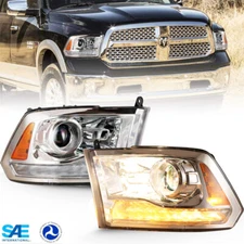 For 09-18 Dodge Ram 1500 2500 3500 Pair Headlights Chrome LED DRL Projector Lamp