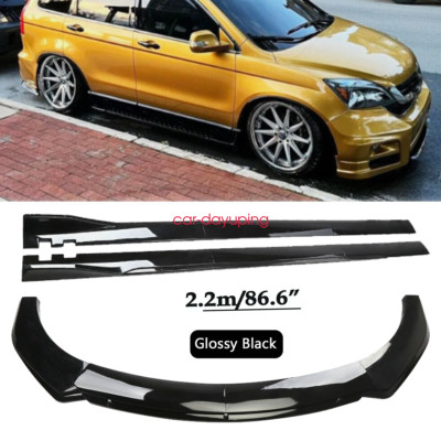 For Honda Pilot Glossy Black Front Lower Bumper Lip Splitter Spoiler +Side Skirt