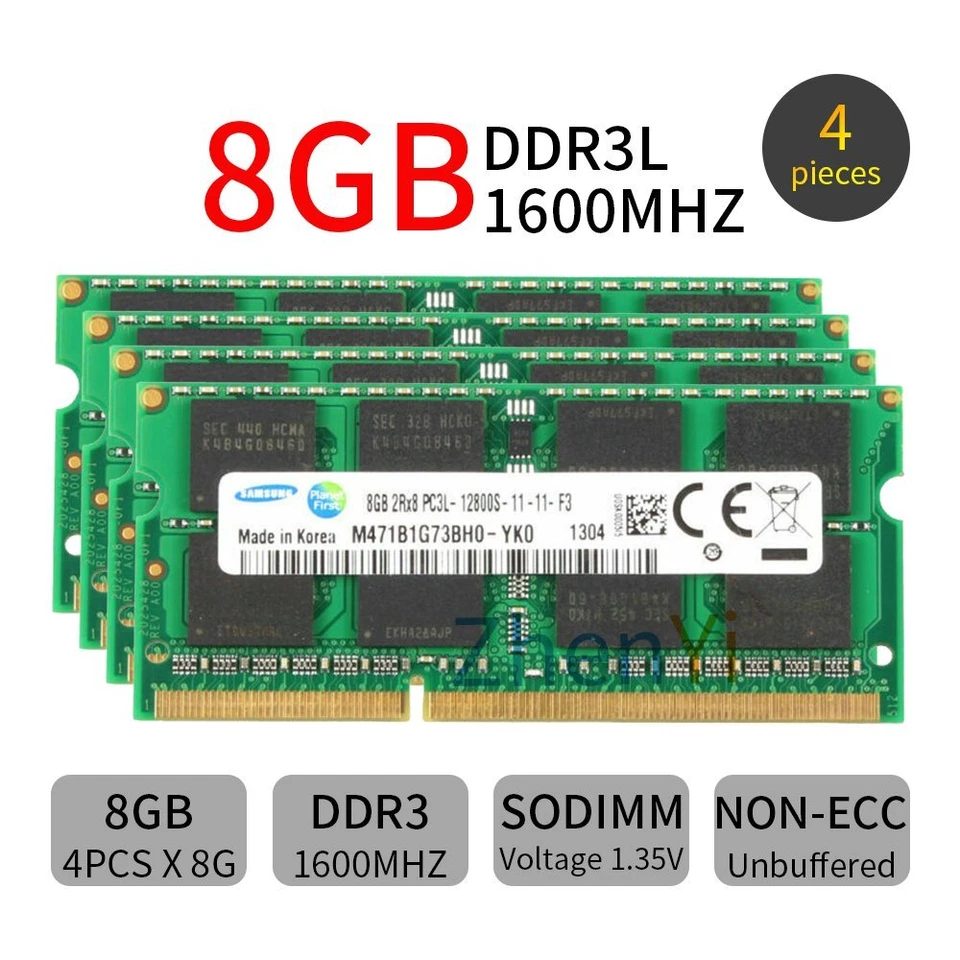 32GB 16GB 8GB PC3L-12800S DDR3L 1600MHz 204Pin SODIMM Laptop RAM For Samsung LOT - Image 2 of 4