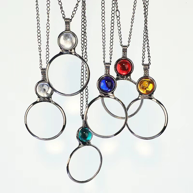 Magnifying Glass Pendant Necklace Women Ladies Crystal Necklace Chain