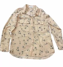 ELODIE Floral Button Down Blouse Floral  top Beige SZ M