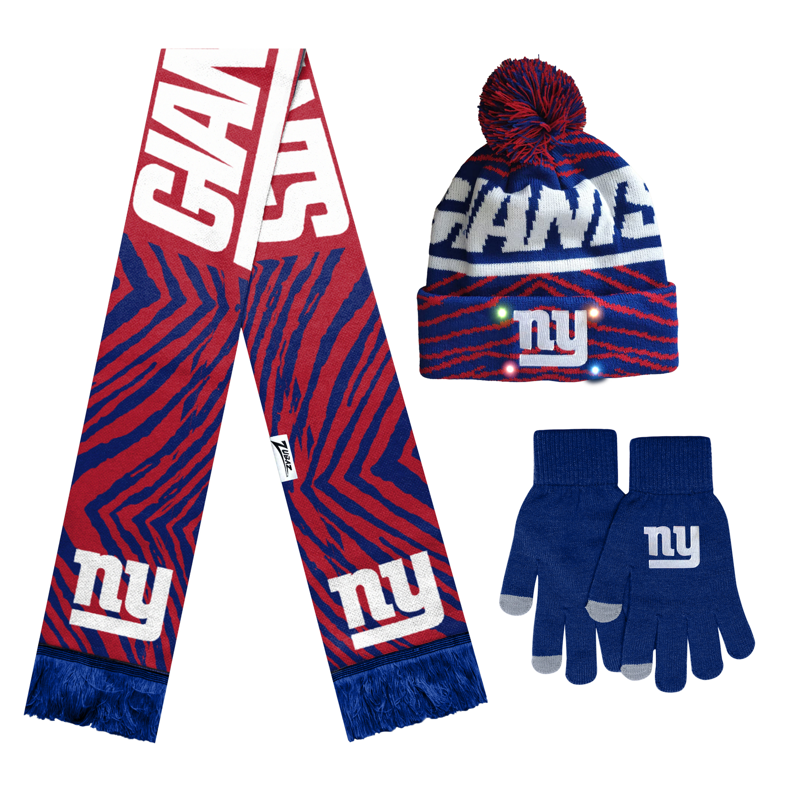 Зимний комплект FOCO X Zubaz NFL, состоящий из 3-х перчаток, шарфа и шапки, New York Giants