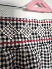 Vintage Half Apron Black Red Gingham Rick Rack Cross Stitch Handmade Pocket 50s