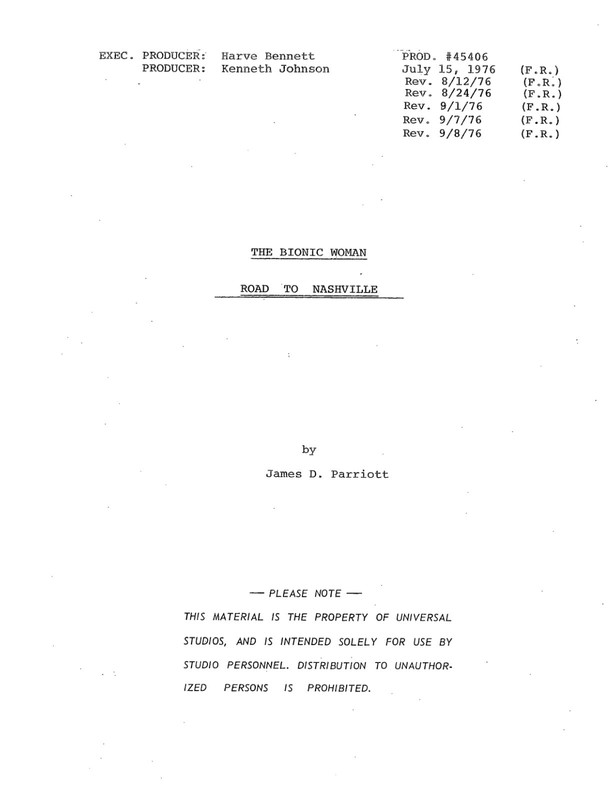 Classic Script The Bionic Woman Road to Nashville Richard Anderson Notes copy