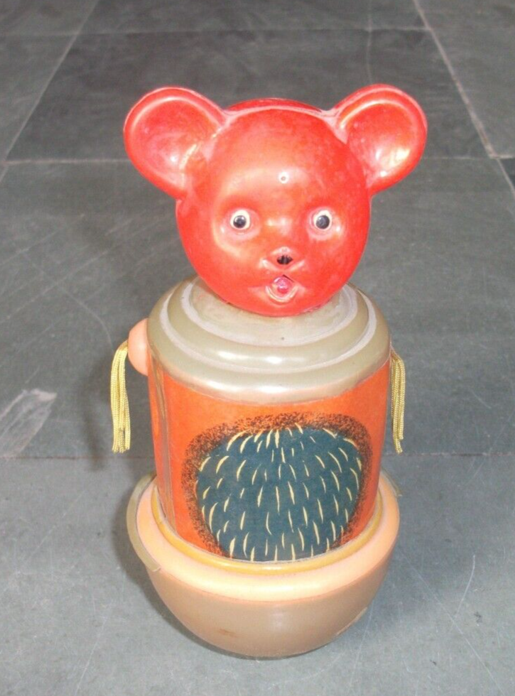 Vintage Colorful Bear Unique Rolly Polly Celluloid Toy Japan
