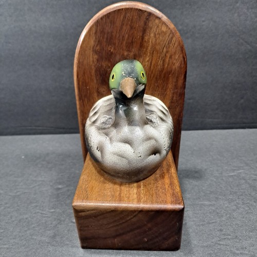 Vintage Set Of 2 Heavy Bookends Painted Bronze Ducks On Dark Wood Frame - Picture 4 of 18