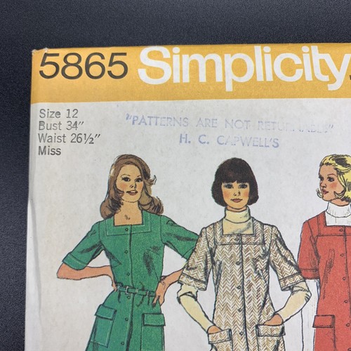 Simplicity Vintage Sewing Pattern #5865 Misses Short Dress Jumper Tunic Size 12 - Picture 2 of 3