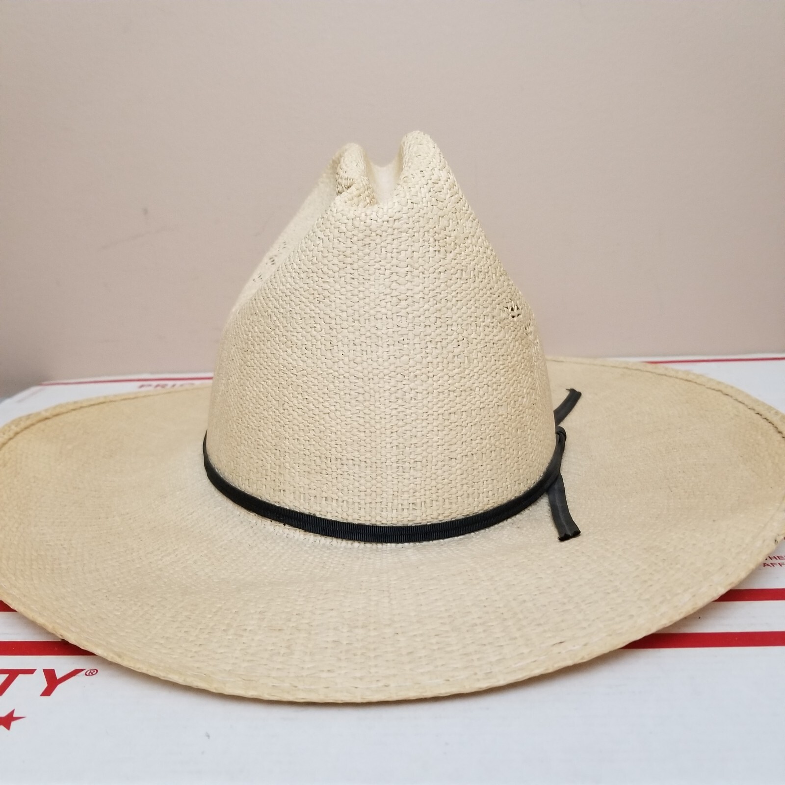 Vintage Straw Cowboy Hat Fedora Black Band Stetson St… Gem