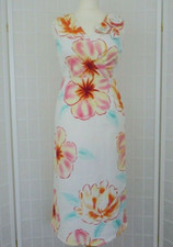 Whistles Direct Dress UK 10 White Aqua Floral Print Faux Wrap Applique Detail