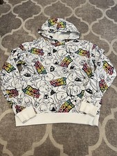 looney tunes all over print pull over hoodie size xs multicolored