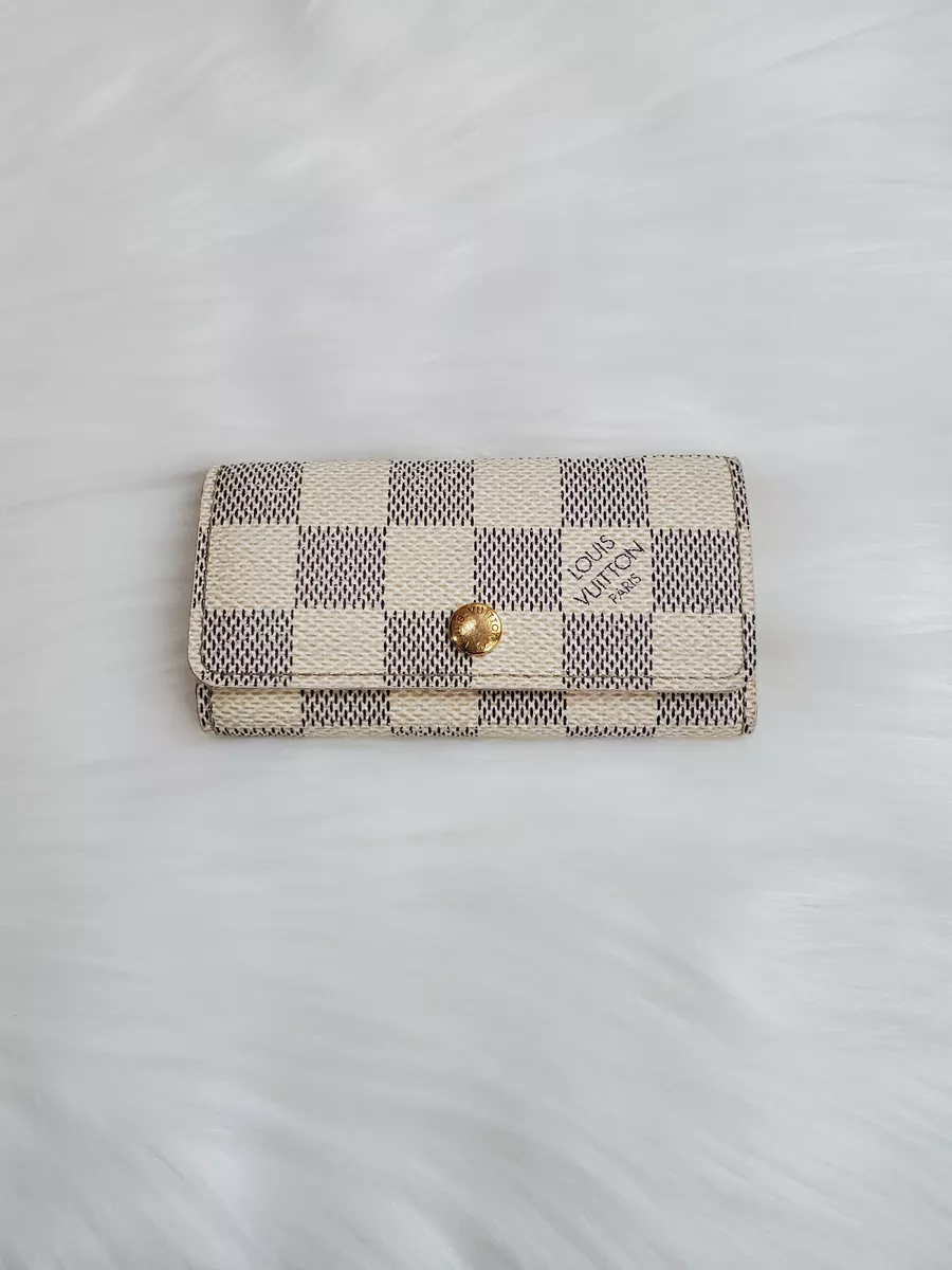 Authentic LOUIS VUITTON Key Holder White Damier Azur 4 Key 