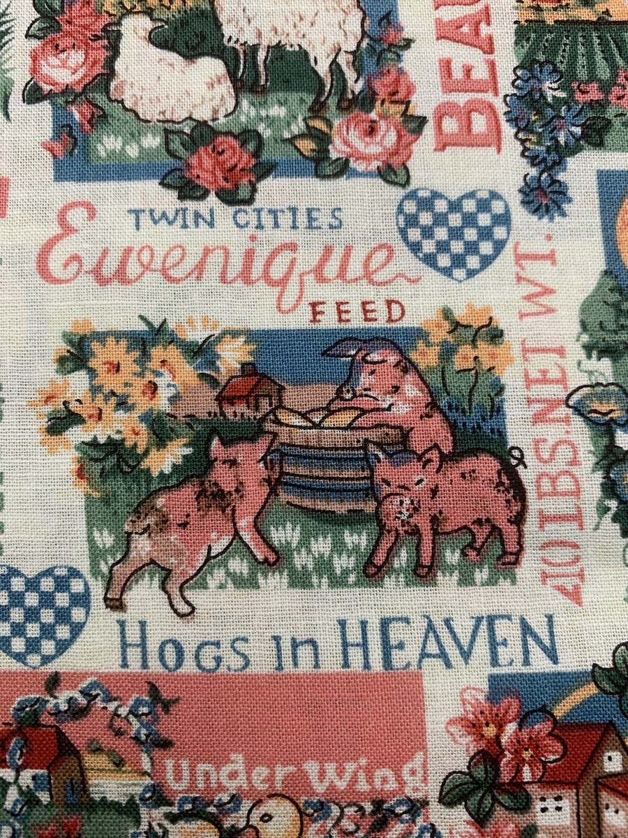 Vintage Feed Sack Label Fabric Farm Animals Chicken Cow Pig