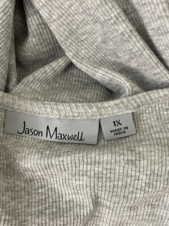Camiseta sin mangas para mujer Jason Maxwell gris acanalada con cuentas talla 1X Foto 4 de 4