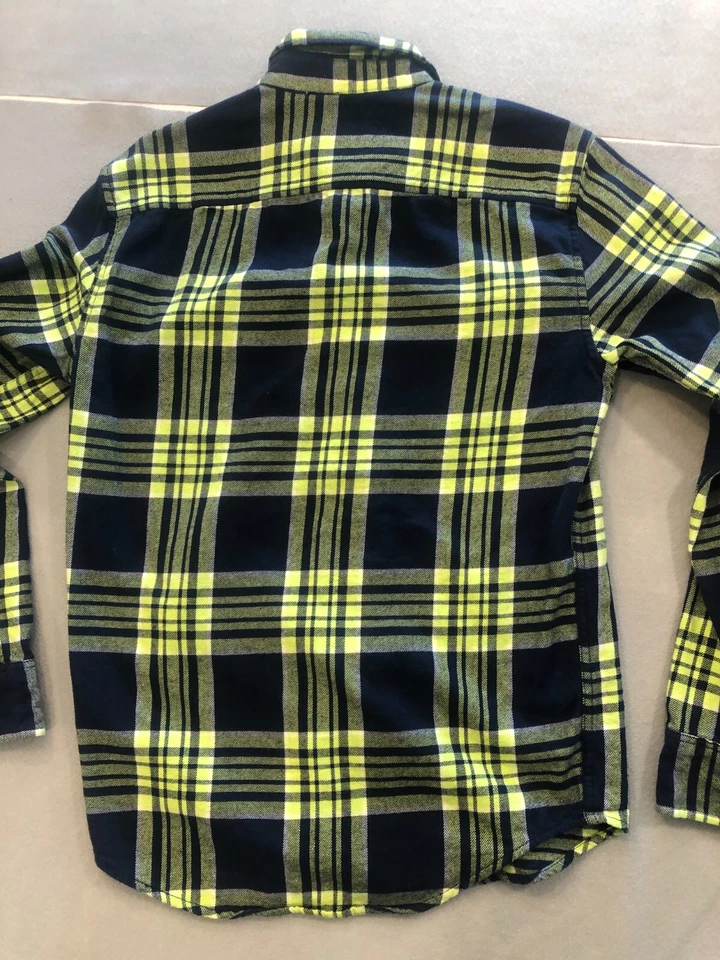 American Eagle Shirt Men's Extra Small Classic Fit Navy Blue Yellow Flannel - Image 3 of 4