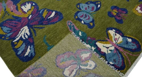 Vibrant Handmade Garden of Butterfly Green and Purple 8 x 10 ft. Area Rug - Picture 3 of 9