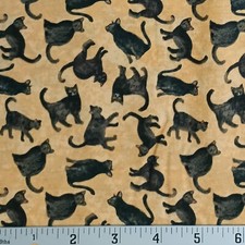Dark Butter Tan Black Cat Void Kitty Cotton Sheeting Fabric Clothworks
