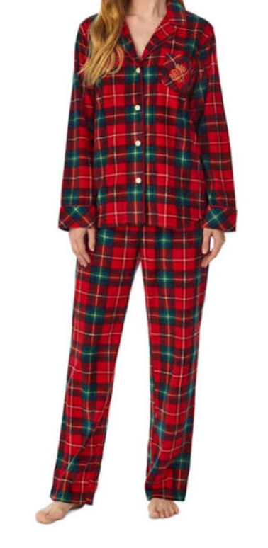 RALPH LAUREN Embroidered Crest Microfleece Pajamas 2 Pc Set XL Red