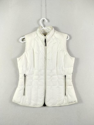 Eddie Bauer Down Vest Womens Small White Quilted Puffer Zip Pockets Outdoor