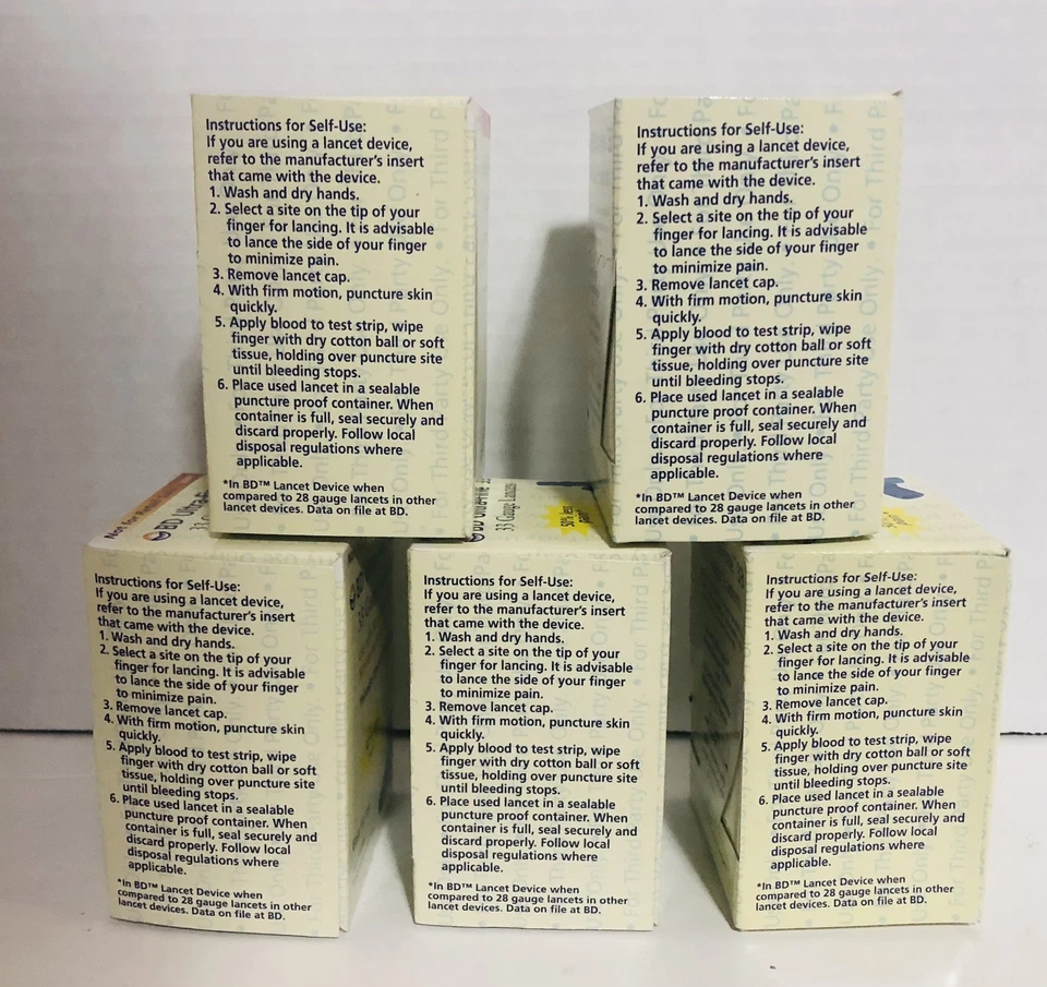 BD ультратонкий 33 калибра ланцеты лот из 5 коробок 100 штук 500 всего новый запечатанный - Изображение 2 из 4