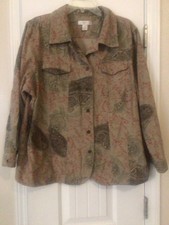 CJ Banks Women's Corduroy Paisley Brown Tan Red Jacket Size 2X