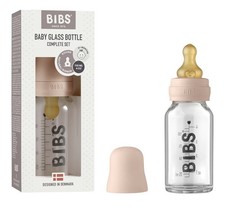 BIBS Baby Glass Bottle Complete Set 110 ml BPA Free Natural Rubber Blush