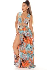 Fashion Nova Brunch in The Tropics Cutouts High Slits Maxi Dress Women’s Medium