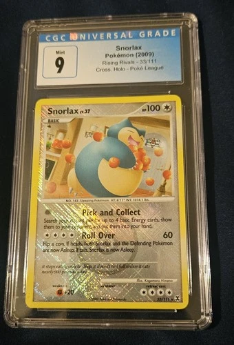 CGC 9-Gem, Snorlax (2009 Rising Rivals 33/111 Cross Holo Pokémon League)