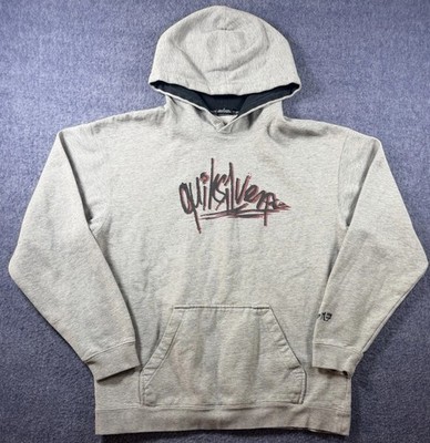 Vintage Quicksilver Logo Hoodie Mens Medium Grey Y2K 90s Skate Surf Sweatshirt
