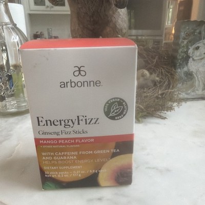 Arbonne Energy Fizz Sticks Mango Peach Daily Drink Mix 30 NEW Sealed 10/27